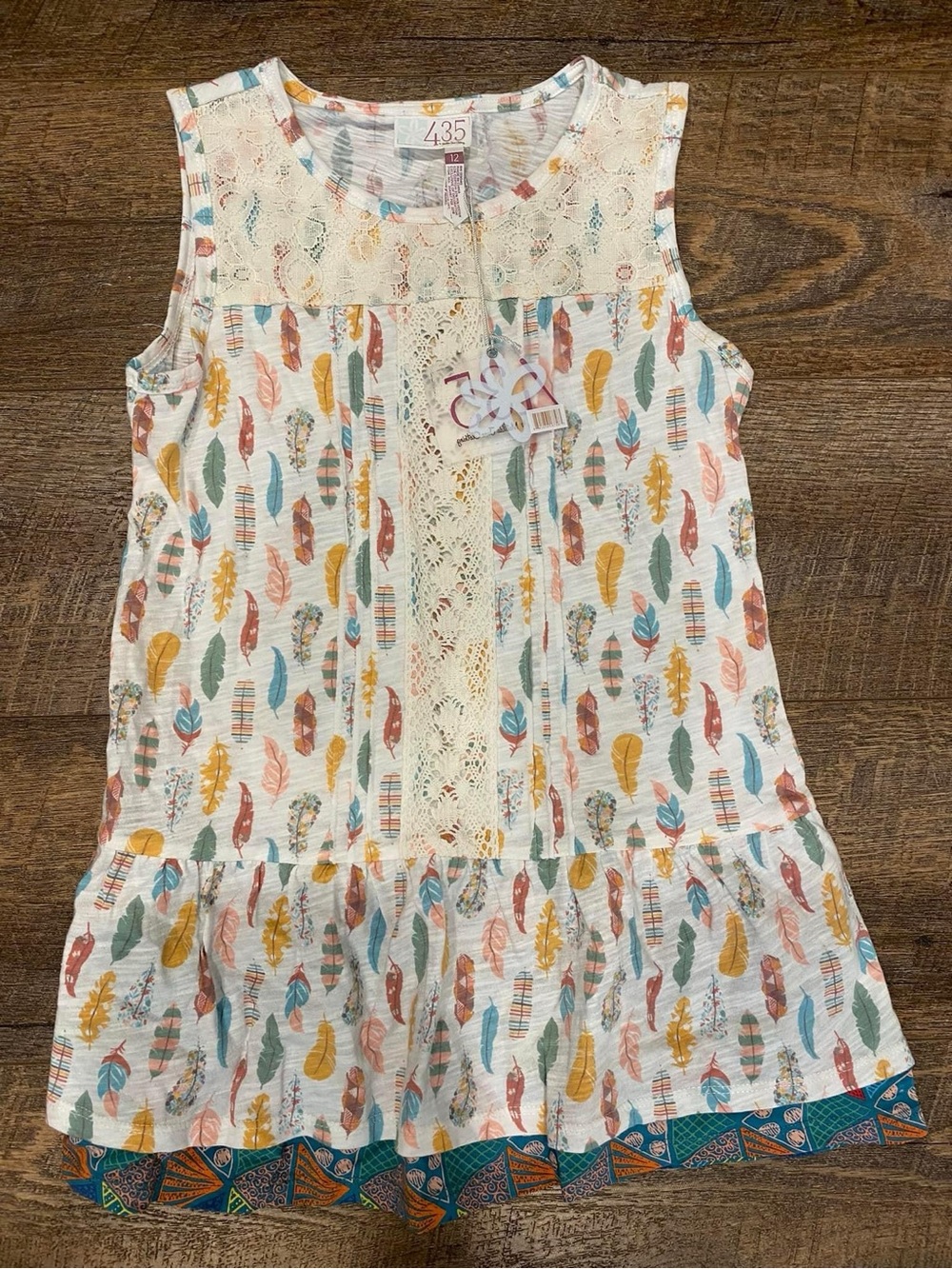 Matilda Jane Cream Tank Top with Multicolor Feather Print size 12